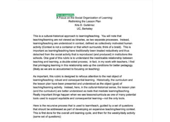 A Focus on the Social Organization of Learning, a collective document initiated by Kris Gutierrez (UC Berkeley)